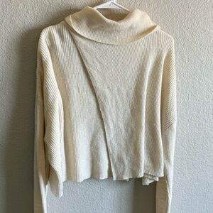 J.O.A. Cream Cowl Neck Sweater Dolman Sleeve Front Slit Quiet Luxury